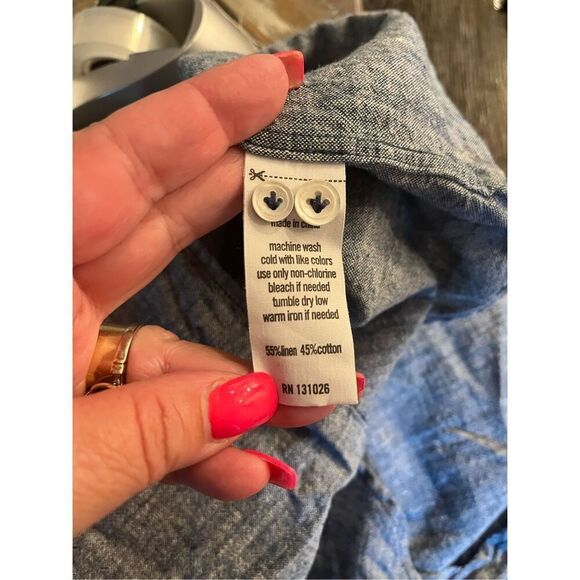 ONS Mens Blue Chambray Linen Blend Half Button Down Shirt XL EUC - Picture 8 of 8